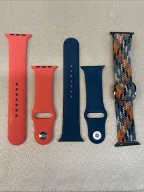 Apple Silicone and Braided Solo Loop Watch Bands - Coral, Navy & Multicolor